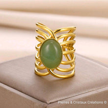 Load image into Gallery viewer, Bague Aventurine réglable en acier inoxydable