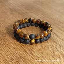 Charger l'image dans la galerie, Duo de bracelets Œil de tigre et Pierre volcanique