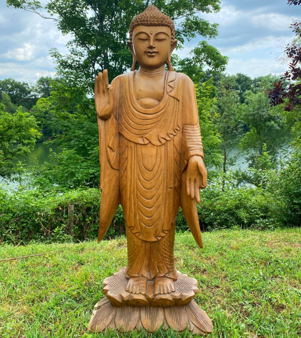 Statue Bouddha en bois grandeur nature