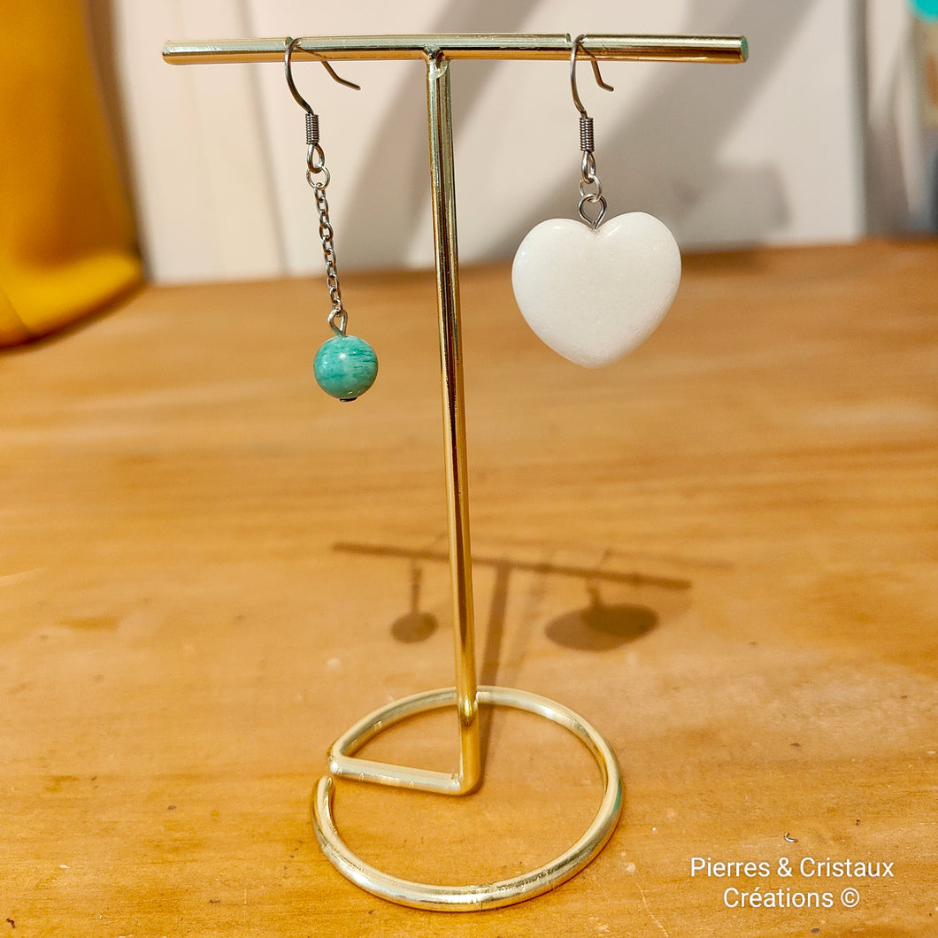 Boucles d'oreilles Amazonite & Jade blanc