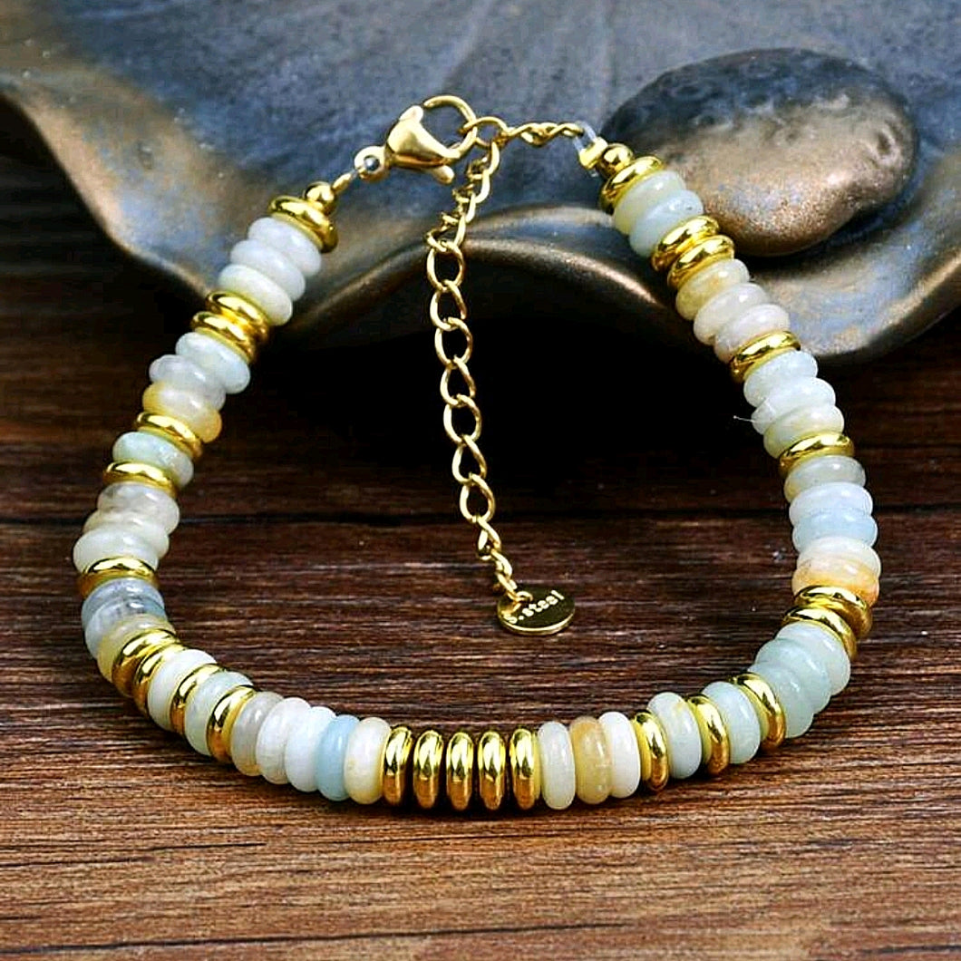 Bracelet réglable doré en Amazonite
