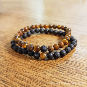 Duo de bracelets Œil de tigre et Pierre volcanique
