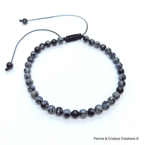 Bracelet réglable Obsidienne flocons de neige