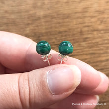 Charger l&#39;image dans la galerie, Clous d&#39;oreilles argent Malachite
