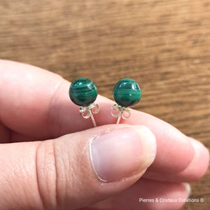 Clous d'oreilles argent Malachite