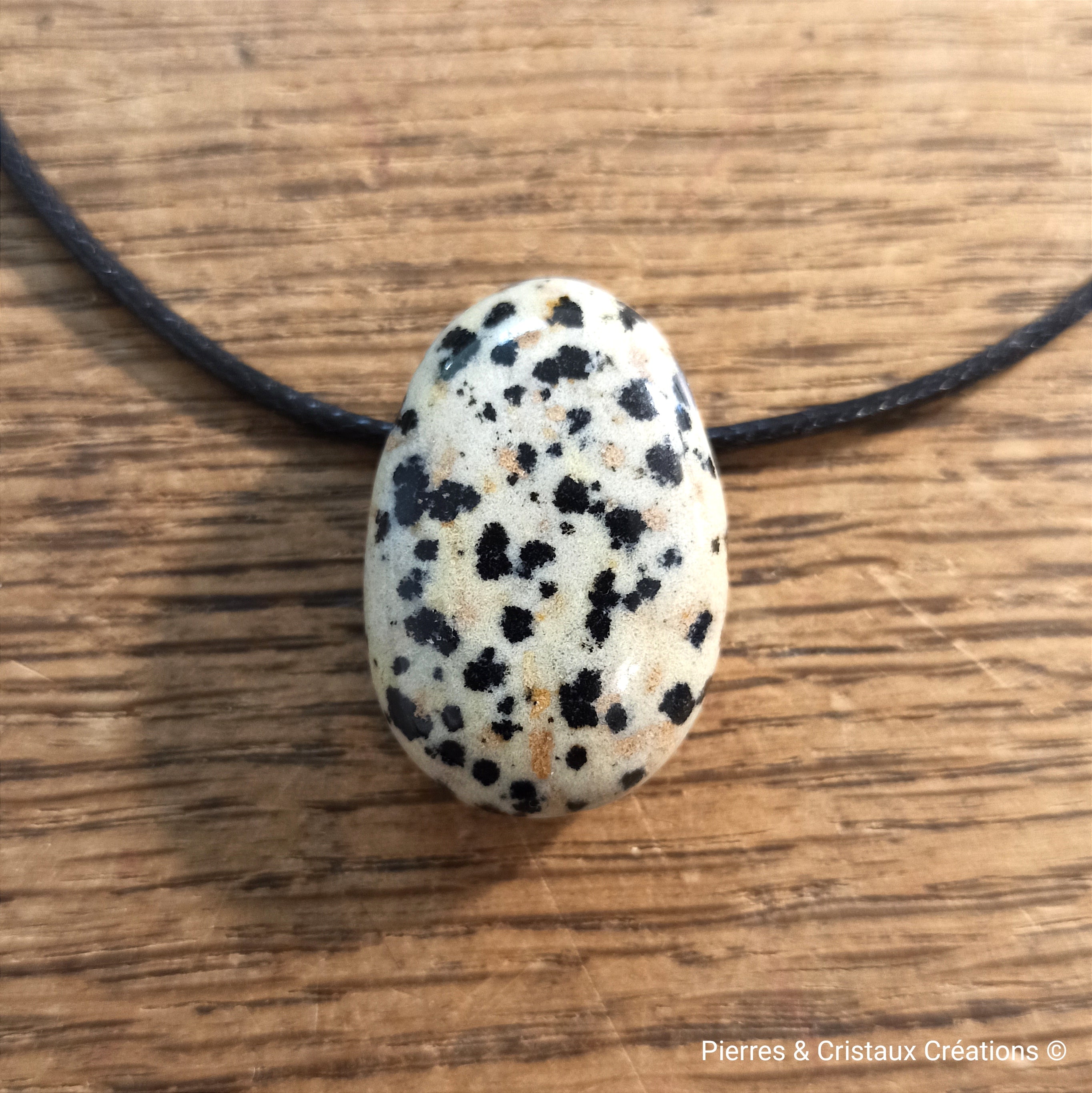 Pendentif En Jaspe Dalmatien Et Argent - Modèle E121 - Unisexe - Neuf Sans Emballage