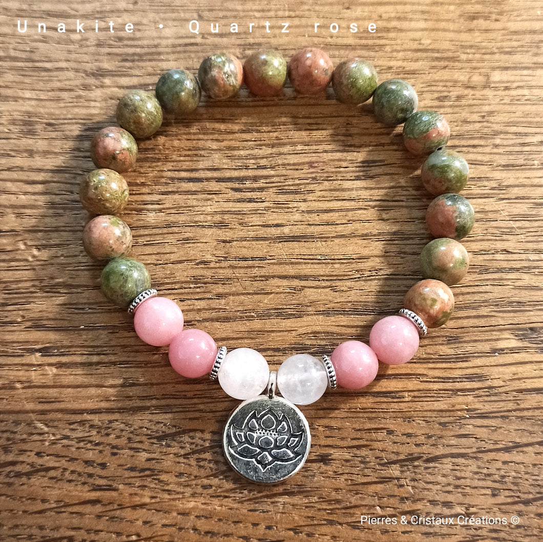 Bracelet Unakite & Quartz rose
