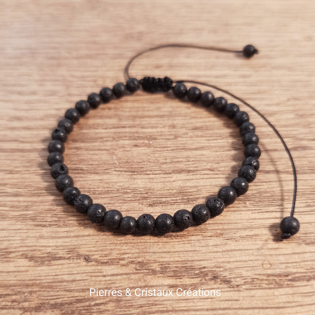 Bracelet réglable en Pierre de lave (Volcanique) 4mm